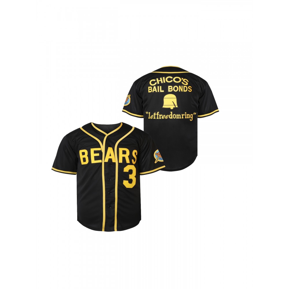 Boys's #3 Black Baseball Jersey with Embroidered Lettering - V-Neck, Button-Up, Polyester - Perfect for Sports & Casual Wear Boys's #3 Black Baseball Jersey with Embroidered Lettering - V-Neck, Button-Up, Polyester - Perfect for Sports & Casual Wear