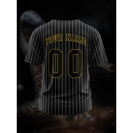 Custom Baseball Jersey for Teens, Kids Sports Training Top with Personalized Name & Number, Breathable Polyester Knit Fabric, Short Sleeve, Baseball Collar, All-Season Casual Party Wear, Slight Stretch, Outdoor & Beach Occasions