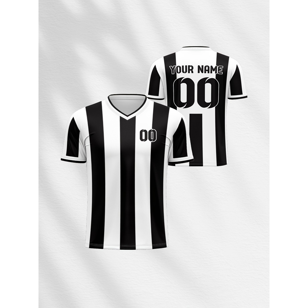 Kids' V-Neck Football Jersey - Custom Name & Number, Breathable Stretch Fabric, Black & White Stripes with Full-Body Print for Soccer, Sports & Casual Wear (Machine Washable, Spring/Fall), Sports Team Apparel, Comfortable Fit Shirt Kids' V-Neck Football Jersey - Custom Name & Number, Breathable Stretch Fabric, Black & White Stripes with Full-Body Print for Soccer, Sports & Casual Wear (Machine Washable, Spring/Fall), Sports Team Apparel, Comfortable Fit Shirt