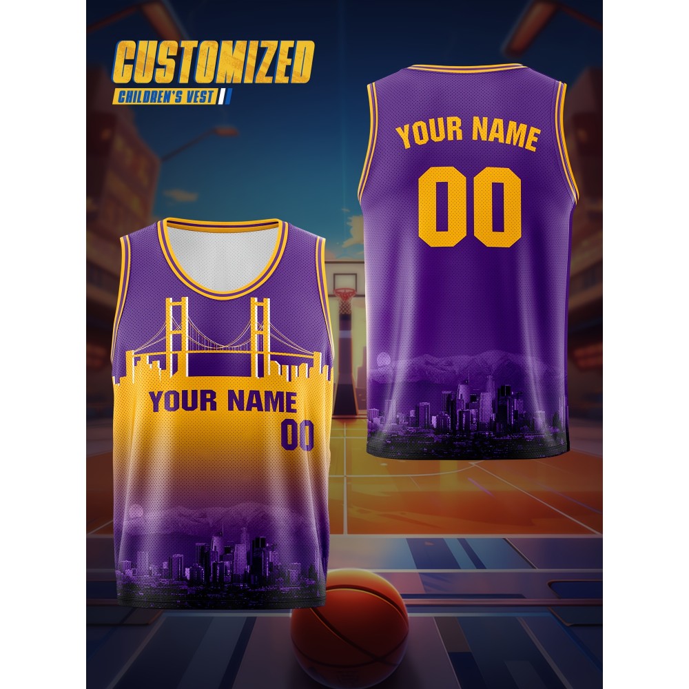 Boys Loose & Breathable Custom Sleeveless Basketball Jersey Shirt, Personalized Bridge Pattern Top For Sports & Exercise Boys Loose & Breathable Custom Sleeveless Basketball Jersey Shirt, Personalized Bridge Pattern Top For Sports & Exercise
