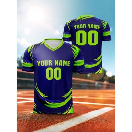 [Customizable Football Jersey] Customizable Youngsters' V-Neck Football Jersey | Personalized Name & Number, Comfortable Polyester Blend, Ideal for Sports & Outdoor Activities, Machine Washable - Blue with Yellow Accents
