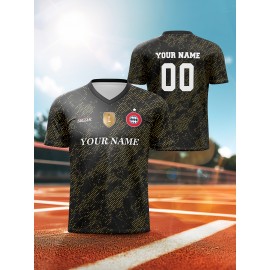 Customizable Soccer Jersey for Kids, V-Neck, Polyester, Breathable, Full-Print, Spring/Summer/Autumn, Regular Fit, for Boys & Girls, Youth, Outdoor Sports, Running, Training, Hiking, Beach, Casual, Party, Knitted Fabric