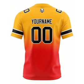 Customizable Women'S Football Jersey - Personalized Name, Number & Logo, Comfort Fit for Sports, Training & Casual Wear, Summer V-Neck T-Shirt with Bold Yellow & Red Design, Football Jersey, Nonelastic Fabric