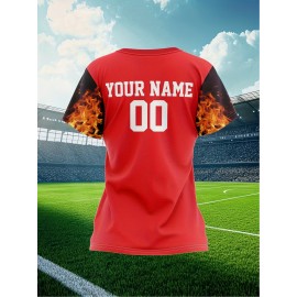 Customizable Plus Size Soccer Jersey - Personalized Name & Number, Red with Black Sleeves, Breathable Athletic Shirt for Team Sports & Outdoor Activities, Soccer Accessories, Team Sports Apparel, Dynamic Graphic Design, Durable Fabric Shirt