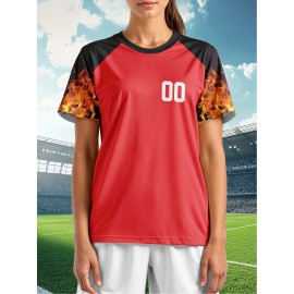 Customizable Plus Size Soccer Jersey - Personalized Name & Number, Red with Black Sleeves, Breathable Athletic Shirt for Team Sports & Outdoor Activities, Soccer Accessories, Team Sports Apparel, Dynamic Graphic Design, Durable Fabric Shirt
