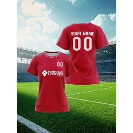 Customizable Women'S Plus Size Football Jersey - Personalized Name & Number, Lightweight Breathable Fabric, Vibrant Soccer Stadium Design for Outdoor Sports & Casual Wear, Soccer Jersey, PLUS SIZE