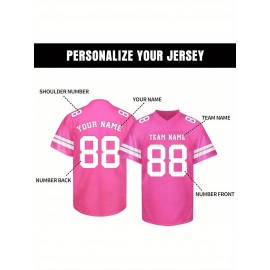 Customizable Football Jersey - Personalized Name & Number, V-Neck, Short Sleeve, Breathable Summer Fabric, Team Colors with Striped Collar - Perfect Gift for Fans, Custom Football Jersey, Fan Apparel, Durable Sportswear