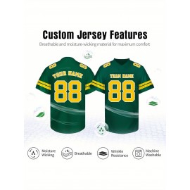 Customizable Football Jersey - Personalized Name & Number, V-Neck, Short Sleeve, Breathable Summer Fabric, Team Colors with Striped Collar - Perfect Gift for Fans, Custom Football Jersey, Fan Apparel, Durable Sportswear