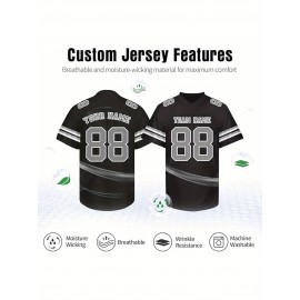 Customizable Football Jersey - Personalized Name & Number, V-Neck, Short Sleeve, Breathable Summer Fabric, Team Colors with Striped Collar - Perfect Gift for Fans, Custom Football Jersey, Fan Apparel, Durable Sportswear