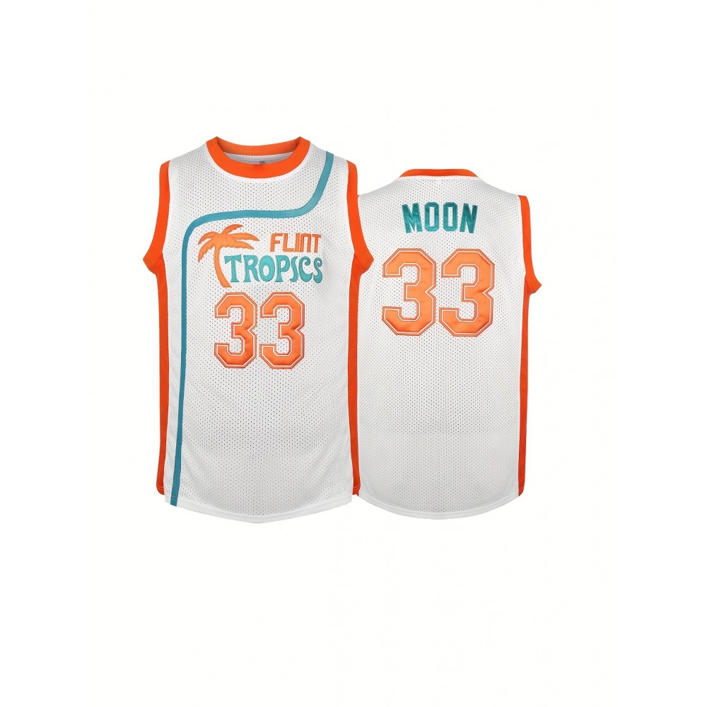 FLINT TROPICS #33 Embroidery Design Men'S Basketball Jersey, Retro Breathable Round-neck Sleeveless Sports Training Uniform, Summer Party And Street