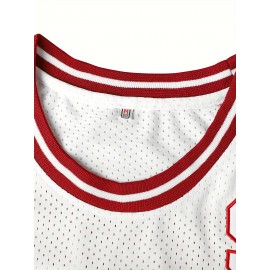 Men'S Basketball Jersey with Embroidered Name and Number, Short Sleeve Polyester Mesh Sports Vest, White Red, Sizes S-3XL, Basketball Accessories