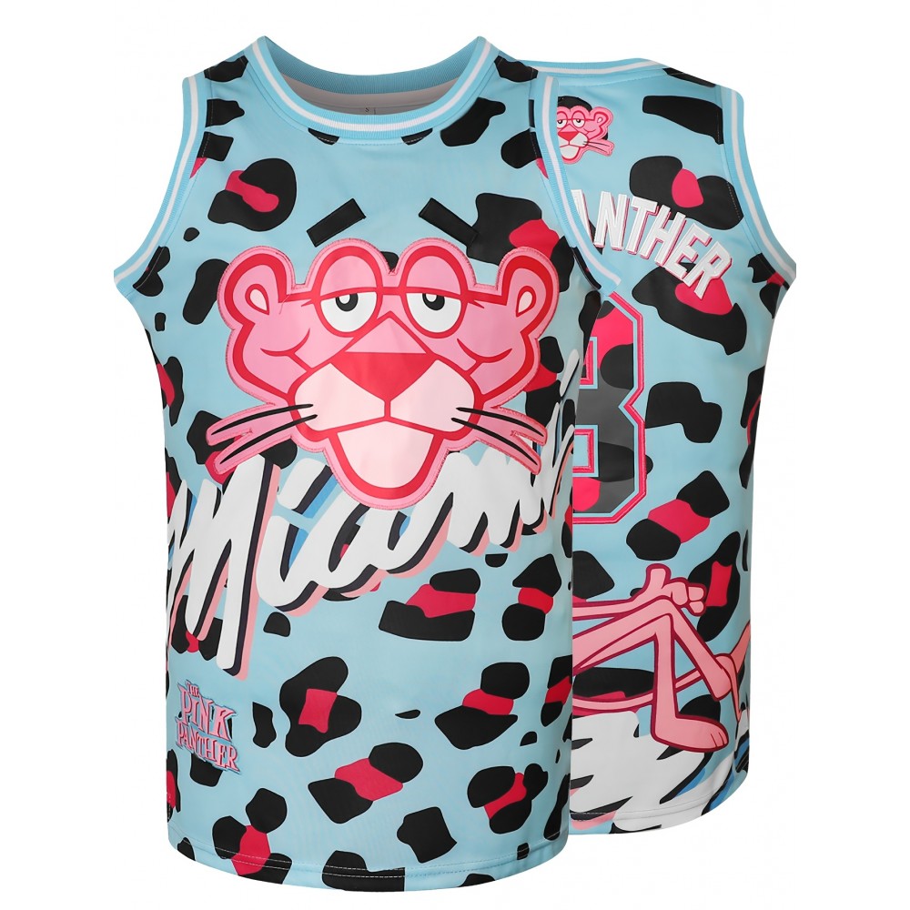 Men'S Embroidered #3 Panther Pink Panther Blue Basketball Jersey, Polyester V-Neck Sleeveless Sports Tank Top, Loose Fit Knit Fabric, for Casual, Daily, Party, Team Sports, Outdoor Activities, All Seasons Men'S Embroidered #3 Panther Pink Panther Blue Basketball Jersey, Polyester V-Neck Sleeveless Sports Tank Top, Loose Fit Knit Fabric, for Casual, Daily, Party, Team Sports, Outdoor Activities, All Seasons