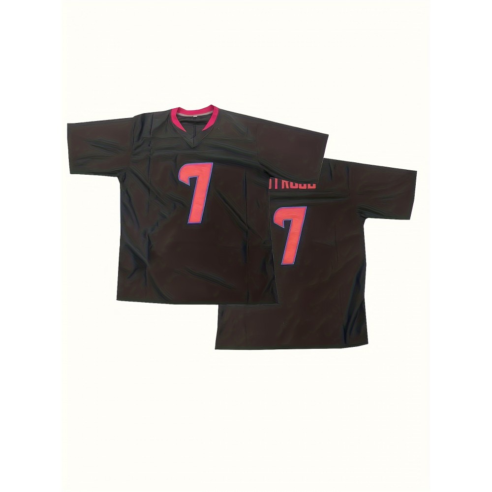 Men's #7 Black American Football Jersey - V-Neck, Name & Number, Loose Fit, Polyester, Machine Washable for Team Sports, Parties, and Events, Casual Wear | Vneck Jersey | Polyester Fabric Men's #7 Black American Football Jersey - V-Neck, Name & Number, Loose Fit, Polyester, Machine Washable for Team Sports, Parties, and Events, Casual Wear | Vneck Jersey | Polyester Fabric