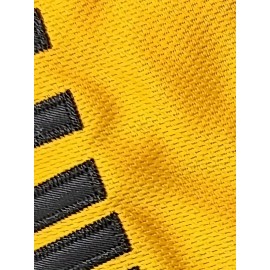 Men's #21 Yellow Baseball Jersey with Embroidered Name & Number - 100% Polyester, V-Neck, Loose Fit for Sports & Parties, Machine Washable, All-Season Comfort, Baseball Apparel | Striped Sleeves | Glossy Finish