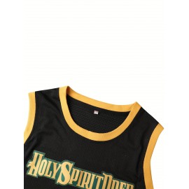 Men'S Embroidered #5 Black Basketball Jersey, Polyester V-Neck Sports Jersey with Slight Stretch, Loose Fit, for Adult Men, Four Seasons & Parties