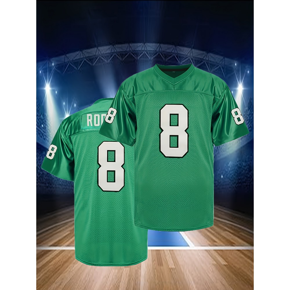 Men's #8 Green American Football Jersey - V-Neck Loose Fit with ROSS Lettering, Machine Washable, All-Season Comfort for Team Sports, Parties & Casual Wear (Sizes S-3XL), Sports Fan Apparel, Athletic Vneck Style, Durable Sportswear Men's #8 Green American Football Jersey - V-Neck Loose Fit with ROSS Lettering, Machine Washable, All-Season Comfort for Team Sports, Parties & Casual Wear (Sizes S-3XL), Sports Fan Apparel, Athletic Vneck Style, Durable Sportswear