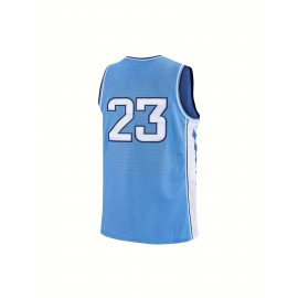 Men's #23 Blue Basketball Jersey with Embroidered Name & Number - V-Neck Loose Fit Sportswear for Team Sports, Parties, Halloween - Machine Washable & Dry Cleanable (Sizes S-3XL)