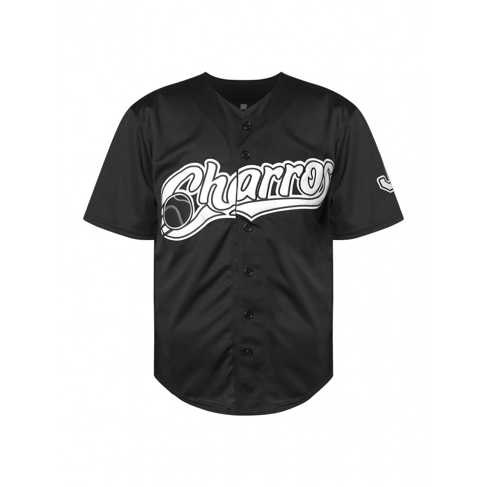 1pc Men'S Black V-Neck Polyester Baseball Jersey with Embroidered Lettering and Number - Slight Stretch Knit Fabric, Loose Fit, Button Closure, Sports & Party Wear for Four Seasons 1pc Men'S Black V-Neck Polyester Baseball Jersey with Embroidered Lettering and Number - Slight Stretch Knit Fabric, Loose Fit, Button Closure, Sports & Party Wear for Four Seasons