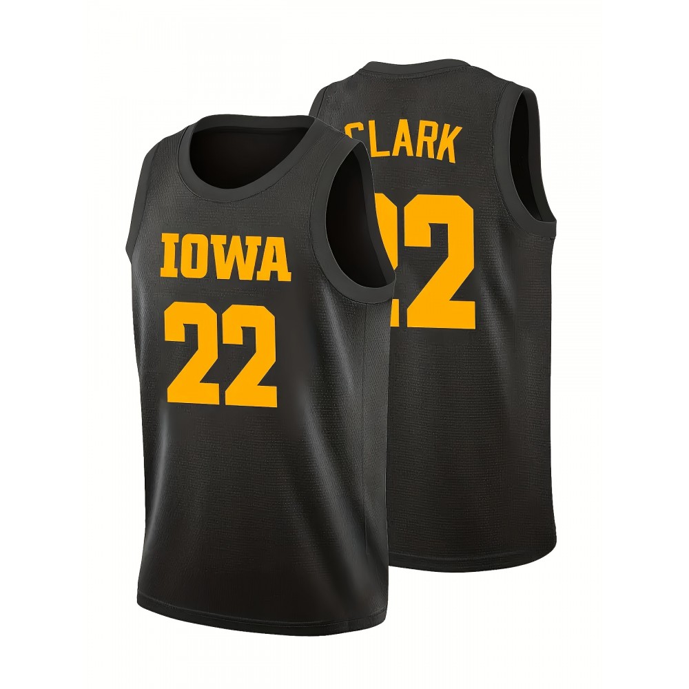 Men's #22 Iowa Basketball Jersey - Embroidered Name & Number, Black & Yellow V-Neck Sleeveless Sports Uniform for Team Sports & Parties, Basketball Gear Men's #22 Iowa Basketball Jersey - Embroidered Name & Number, Black & Yellow V-Neck Sleeveless Sports Uniform for Team Sports & Parties, Basketball Gear