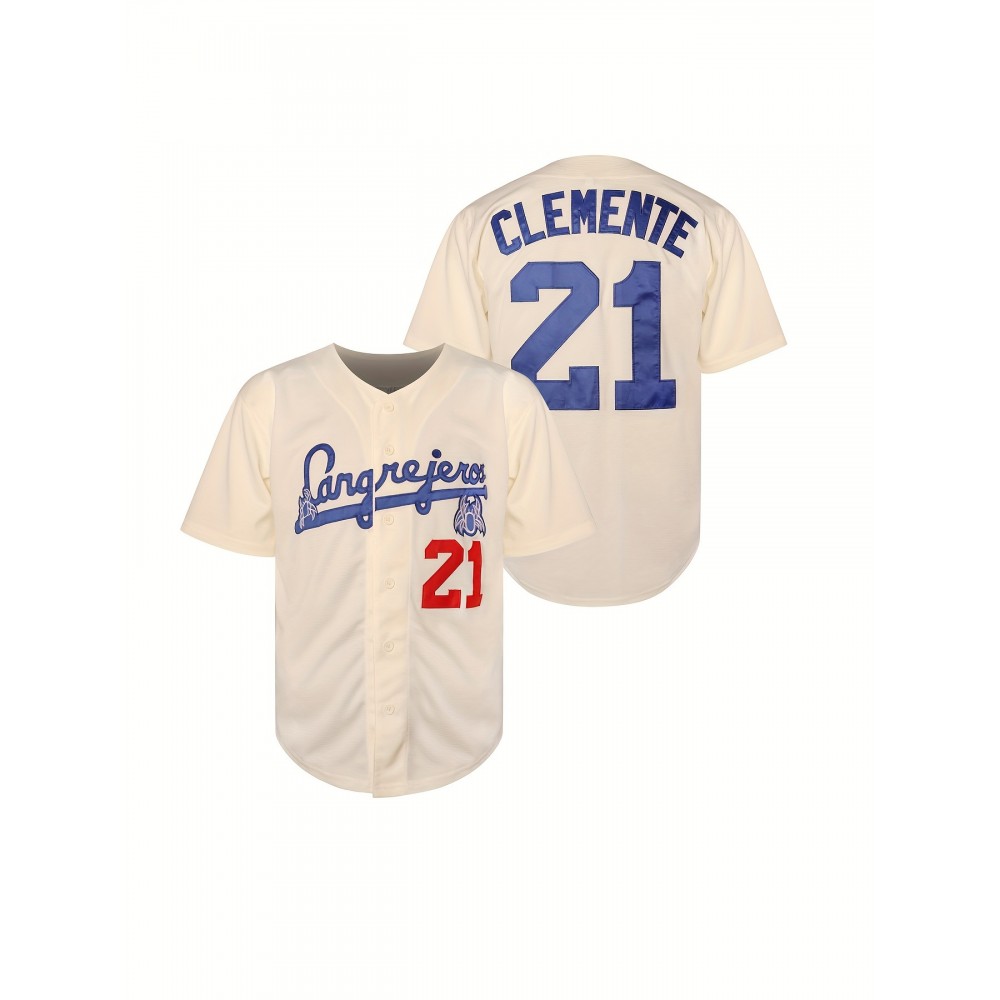Men's #21 Cream Baseball Jersey with Embroidered Name & Number - V-Neck, Button-Up, Loose Fit for Sports, Parties & Casual Wear Men's #21 Cream Baseball Jersey with Embroidered Name & Number - V-Neck, Button-Up, Loose Fit for Sports, Parties & Casual Wear