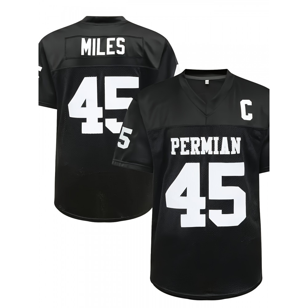 Men's Black #45 Breathable Football Jersey, Sports V-neck Short-sleeved Training And Game Uniform, Embroidered American Football Shirt