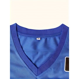 Men's #33 Vintage Embroidered Football Jersey, Blue V-Neck Training Shirt with 
