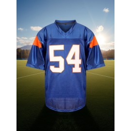 1pc Men'S Polyester V-Neck Rugby Jersey, #54 Embroidered, Casual Sports Top with Slight Stretch, Breathable Knit Fabric for Football, Parties & Training - Four Seasons Wear