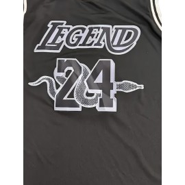 Men's Black Embroidered #24 Basketball Jersey - Breathable Polyester, Loose Fit V-Neck, Short Sleeves, Perfect for Sports, Outdoor Activities, and Casual Wear, Outdoor Activewear | Vneck Top | Polyester Fabric