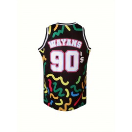 Men's Retro 90's Embroidered Basketball Jersey - Breathable Polyester, Round Neck Tank Top for Sports & Casual Wear, Sizes S-3XL, Vibrant Colors, Perfect for Christmas, Beach Parties & Outdoor Activities