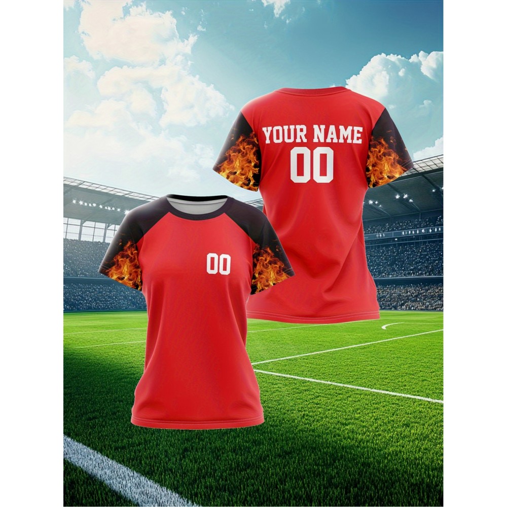 Customizable Plus Size Soccer Jersey - Personalized Name & Number, Red with Black Sleeves, Breathable Athletic Shirt for Team Sports & Outdoor Activities, Soccer Accessories, Team Sports Apparel, Dynamic Graphic Design, Durable Fabric Shirt Customizable Plus Size Soccer Jersey - Personalized Name & Number, Red with Black Sleeves, Breathable Athletic Shirt for Team Sports & Outdoor Activities, Soccer Accessories, Team Sports Apparel, Dynamic Graphic Design, Durable Fabric Shirt