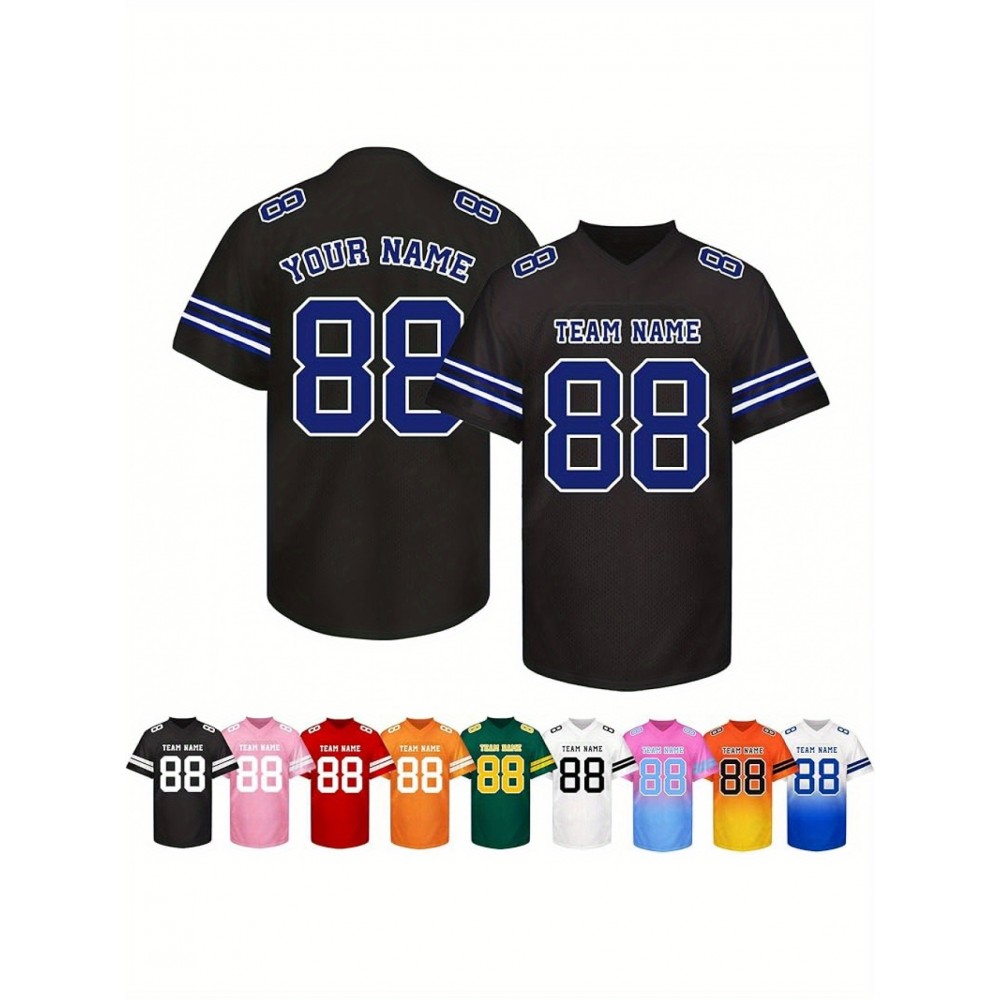 Customizable Football Jersey - Personalized Name & Number, V-Neck, Short Sleeve, Breathable Summer Fabric, Team Colors with Striped Collar - Perfect Gift for Fans, Custom Football Jersey, Fan Apparel, Durable Sportswear Customizable Football Jersey - Personalized Name & Number, V-Neck, Short Sleeve, Breathable Summer Fabric, Team Colors with Striped Collar - Perfect Gift for Fans, Custom Football Jersey, Fan Apparel, Durable Sportswear